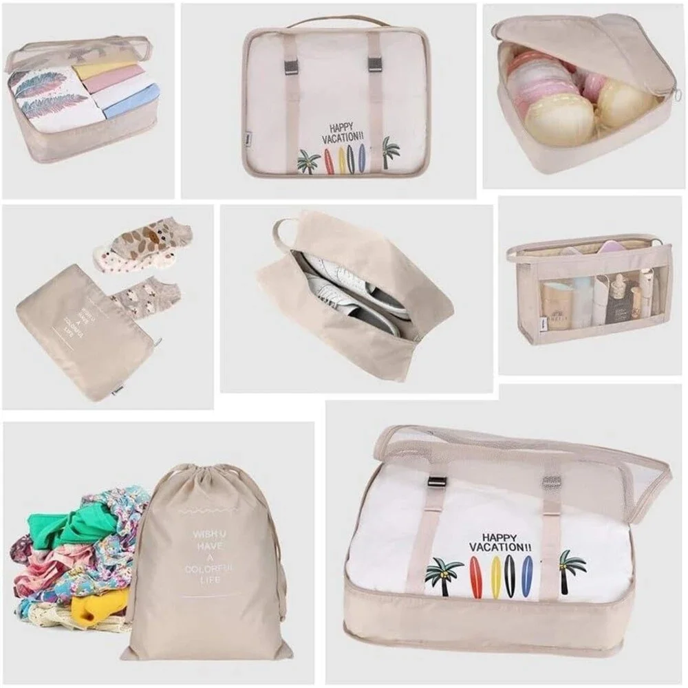 Set of 8 Travel Storage Bags to - Zipper Packing Bags Luggage Toiletry Organizer